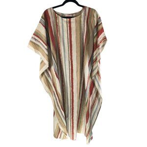 Intime Ruth Norman Caftan Mumu Dress Vintage Striped Earth Tones Beige Red OS